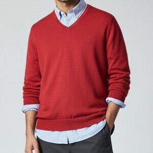 Polo Ralph Lauren Sweater Men‎ XL Washable Merino Wool Red V Neck Pullover Pony